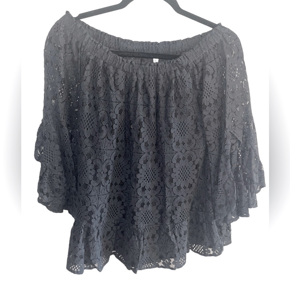 𝅺jodifl BLACK LACE ELASTIC COLLAR WITH BELL SLEEVES SIZE MEDIUM